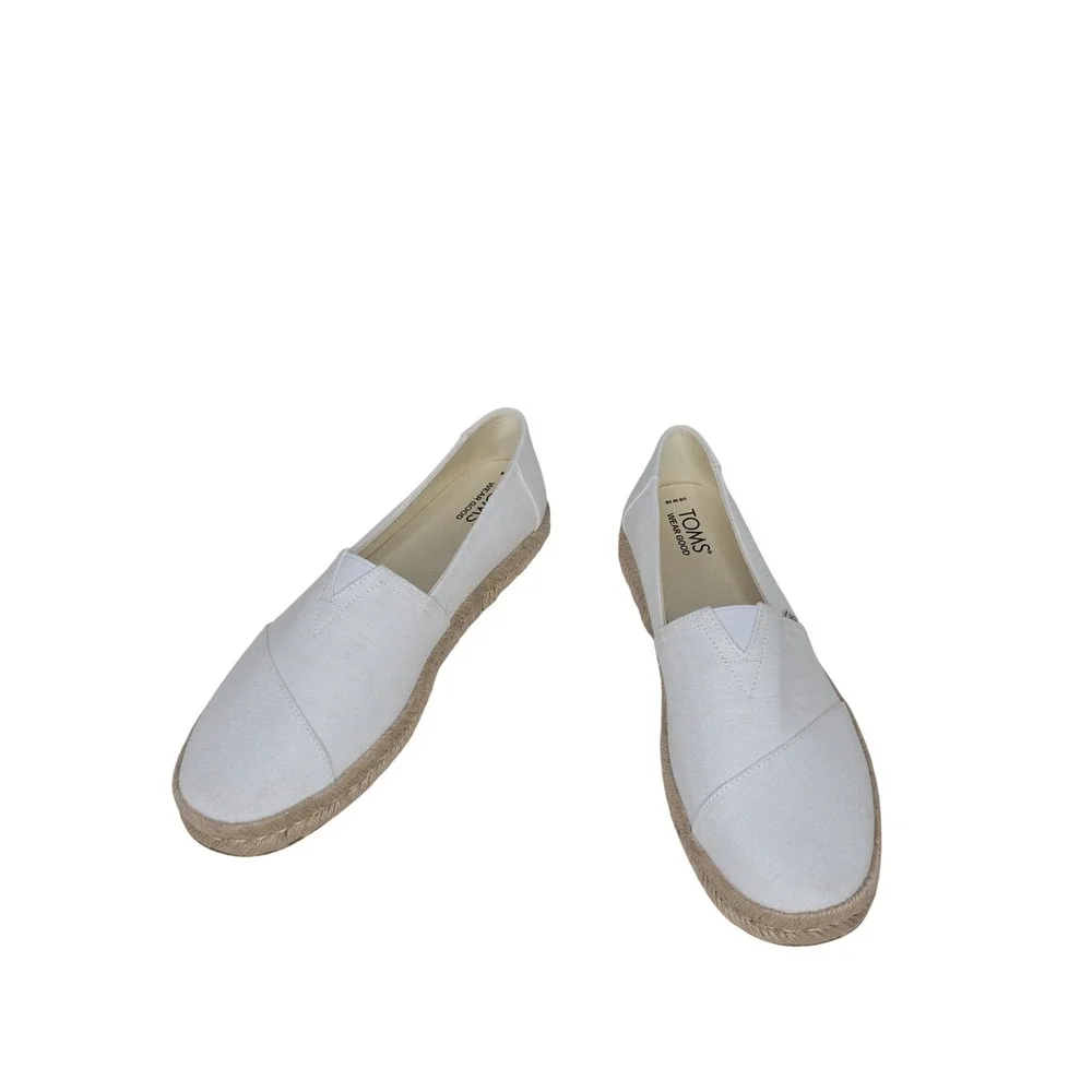 TOMS Off White Alpargata Espadrille Slip On Canvas‎ Shoes W's 10 Comfy Relaxing
